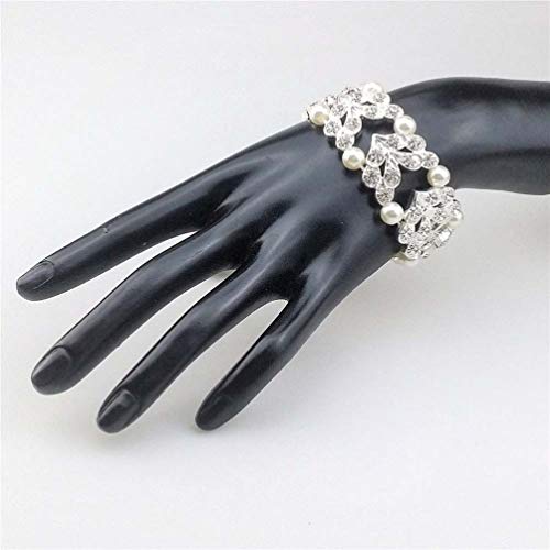 Holibanna Strass Armband Holle Bloem Parel Sieraden Multilayer Vintage Armband voor Vrouwen Dames Bruid Bruiloft (Zilver… - Image 3