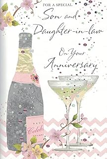 To A Special Son & Daughter-In-Law Happy Anniversary Lovely Modern Champagne Design Card Anniversary Greeting Card