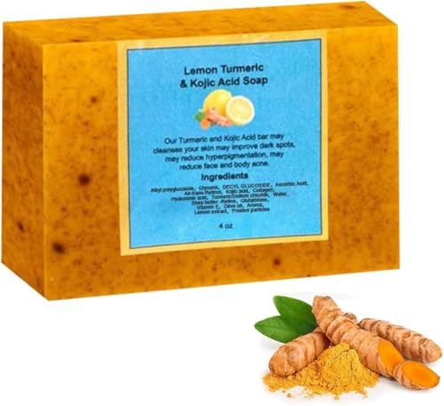 Cúrcuma y Ácido kójico Blanqueador De La Piel Jabón, Eliminar Las Manchas Oscuras, Jabón Natural De Cúrcuma Hecho A Mano Para Cara Y Cuerpo, Reducción De Poros, Limpieza Profunda,Hidratante (1)