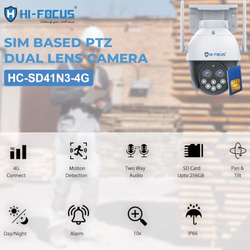 Image of HIFOCUS 4G SIM Based 4MP Dual Lens Outdoor 10x PTZ Security Camera|Two-Way Audio| Motion Detection|Human Detection|Auto Tracking| IP66|Supports 256 GB SD Card | 10X Hybrid Zoom| 24x7 Color View|