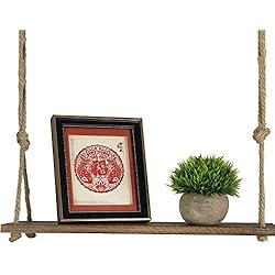 Estanteria Cuerdas Leroy Merlin Maison & White Estante Colgante de Madera | Estantería de Cuerda montada en la Pared | Estante Boho Chic | Repisa rústica de Cuerda de Yute | Accesorios incluidos | M&W 1 Tier