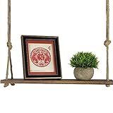 Maison & White Estante Colgante de Madera | Estantería de Cuerda montada en la Pared | Estante Boho Chic | Repisa rústica de Cuerda de Yute | Accesorios incluidos | M&W 1 Tier