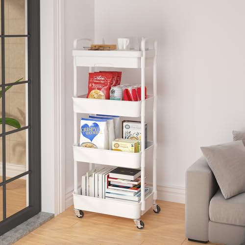 Image of Calmootey 4-Tier Utility Cart with Drawer & Wheels, Storage for Home,Office