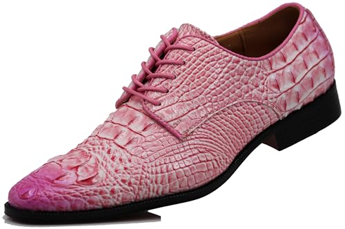Orion Mens Crocodile Print Oxfords Lace Up Derby Dress Shoes (12 Pink)