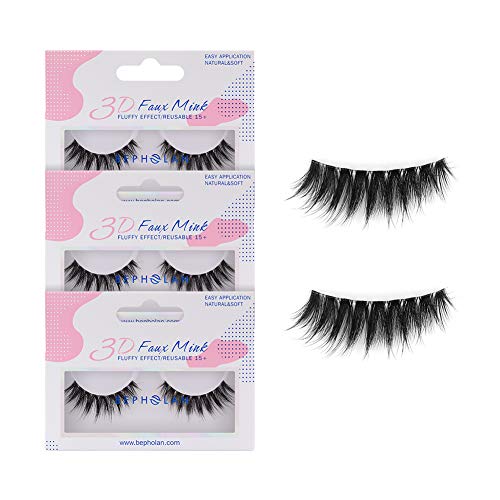 BEPHOLAN 3 Pairs False Eyelashes Synthetic Fiber Material| 3D Mink Lashes| Cat Eyes Look| Reusable| 100% Handmade & Cruelty-Free| XMZ23 (XMZ154, XMZ154)
