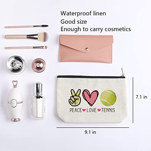 Tennis Gifts Tennis Pouch Bag Inspirational Gifts for Women, Gifts for Tennis Lovers Players Birthday Gift for Coach Best Friend Sister - Peace Love Tennis Makeup Bag