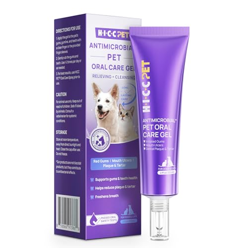 HICC PET Dog Dental Gel Teeth Cleaning Gel for Dogs & Cats Pet Breath Freshener Supports Gum Health Natural Enzymatic Gel No Brushing Required Non-Toxic 2 fl oz