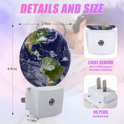 Image of Earth Night Light Blue Planet Night Lights LED Lamp Round Plug into Wall Nightlight with Dusk to Dawn Sensor Home Hallway Stairway Kitchen Decor