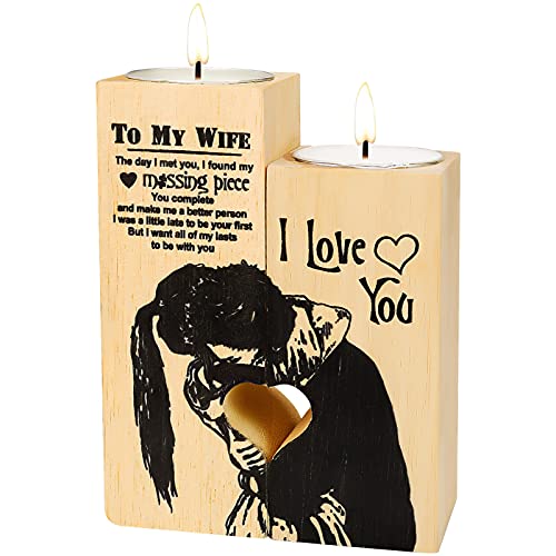 Delisouls Portavelas hueco en forma de corazón, marido a esposa, I Love You Candlestick con vela, regalo para cumpleaños, aniversario, Navidad, día de San Valentín (02) Cover