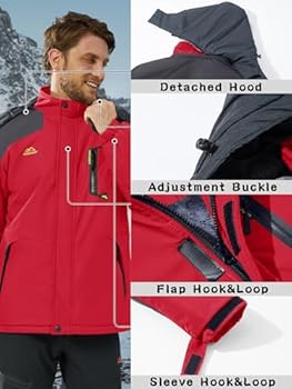 KEFITEVD Herenjassen Waterdichte Fleece Winter Warm Ski Regenjassen Outdoor Thermische Jassen met Afneembare Capuchon, Zwart en Grijs, 3XL