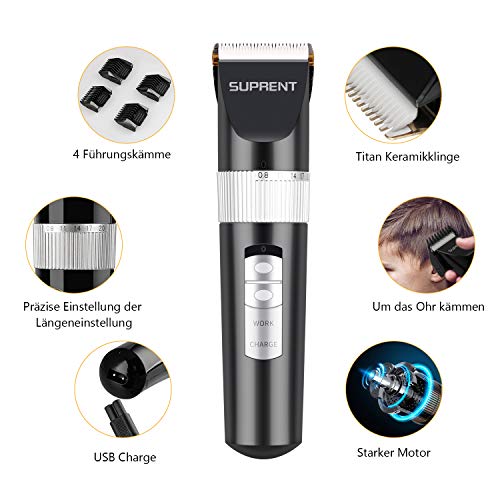 Haarschneidemaschine Profi Haarschneider Herren SUPRENT Präzisions-Haarschneider Testsieger für Männer, geräuscharmes Haarschneideset für den professionellen Gebrauch und für Kinder und Familien - 7