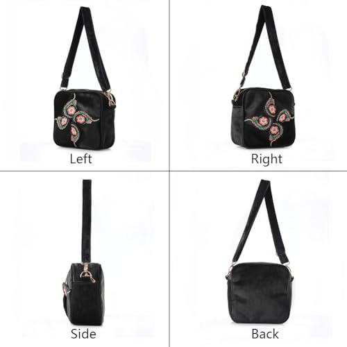 SILKAREA Crossbody Purse for Women Small Crossbody Bags Trendy Embroidered Velvet Shoulder Handbags with Adjustable Strap4
