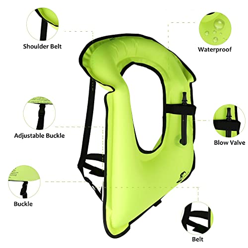 FORWEWAY Snorkel Vest Inflatable Buoyancy Vests for Portable Kayaking Buoyancy Vest for Drift Rescue,Rowing,Sailing,Snorkeling,Swimming,Outdoor Water (Green) - Image 2