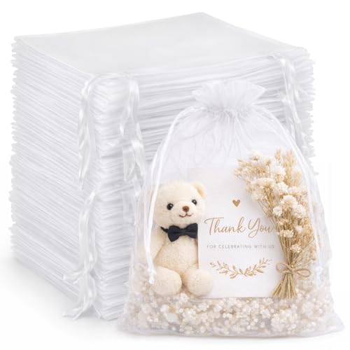 woric 120PCS White Organza Bags 5 x 7 Inch Mesh Bags Drawstring for Jewelry Small Gift Bag Candy Bag for Wedding Bridal Shower Baby Shower Birthday Party Favor
