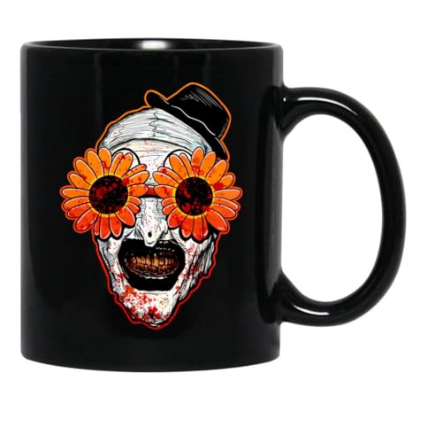 Art The Clown Terrifier 2 Sunflower Sunglasses Horror Black Coffee Mug, Gift Coffee Mug