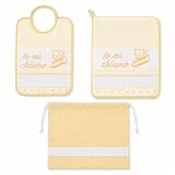 Set Asilo 3 Pezzi in Cotone con Tela Aida da Ricamare, Giallo, Io mi chiamo
