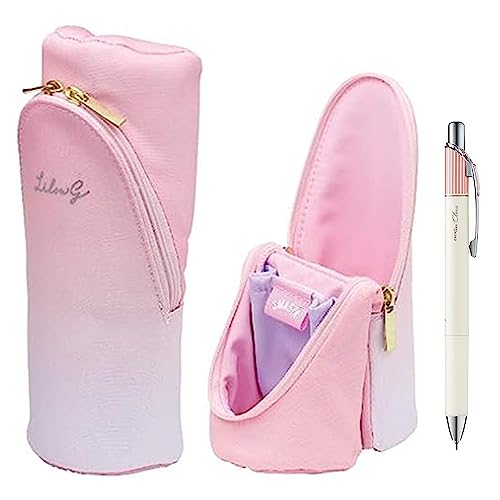 Image of Sonic Utlim Sma-Sta Lilou G Pen Case + Pentel EnerGel Clena Pen Bundle, Kawaii Makeup Bag, Pencil Pouch Flips Open Into Stand for Smartphone, Cosmetics, Art Supplies, and more, FD-3417-P, Pink
