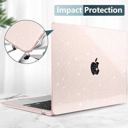 Image of DONGKE Compatible with M3 MacBook Air 13.6 inch Case 2024 2023 2022 Release A3113 A2681 M2 with Touch ID, Glitter Bling Plastic Hard Shell Case with Keyboard Cover & Screen Protector, Starlight
