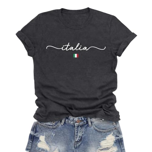 LuxLass Womens Italia T-Shirt Italian Pride Flag Shirt Vacation Travel Italy Lover Tee Tops