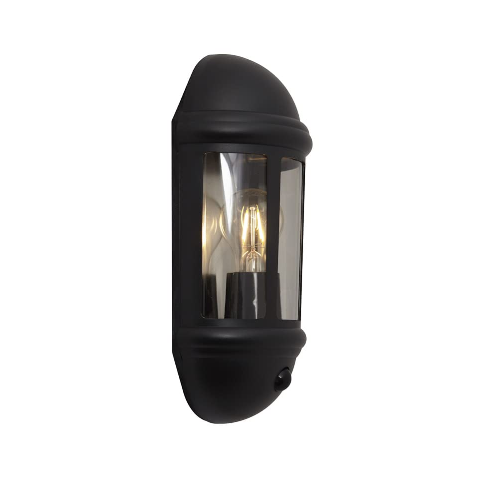 Ansell Lighting Black Latina Polycarbonate Half Lantern With Pir E27,
