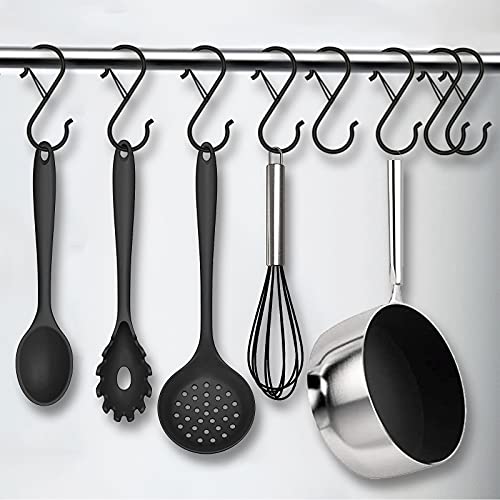 Mzekgxm 12 Pack S Hooks For Hanging, Safety Buckle Design Heavy Duty Metal Black S Hooks For Hanging Plants, Kitchenware, Pots, Pans, Cups, Clothes, Towels, Bags In Kitchen, Bathroom, Closet, Garden #TOP3