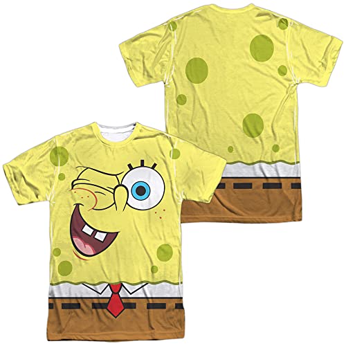 Popfunk Spongebob Squarepants Wink Face Unisex Adult Sublimated Halloween Costume T Shirt (2X-Large) White (Front/Back)