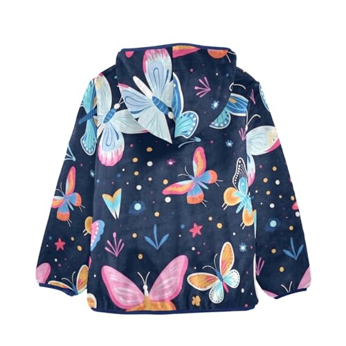 Boys Girls Fleece Jacket Cartoon Butterflies on Blue Background Kids Warm Hooded Outwear Coat2