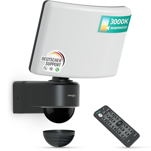 Oktaplex Cali LED Strahler mit Bewegungsmelder und Fernbedienung 2900lm warmweiß 3000K Außenlicht 26W IP65 Außenlampe anthrazit