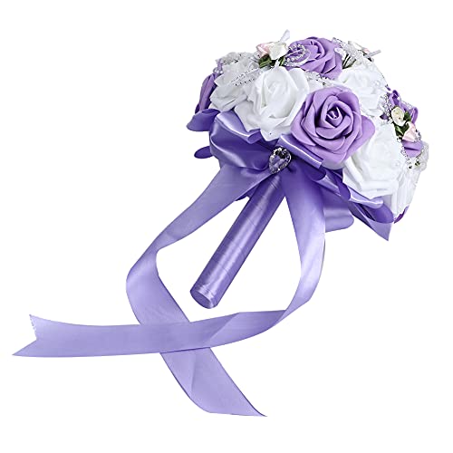 TARSHYRY Bouquets de Boda para Novia, Ramo de Novia la Bouquet Boda para Ramo Decoraciones Favores Suministros (Violeta)