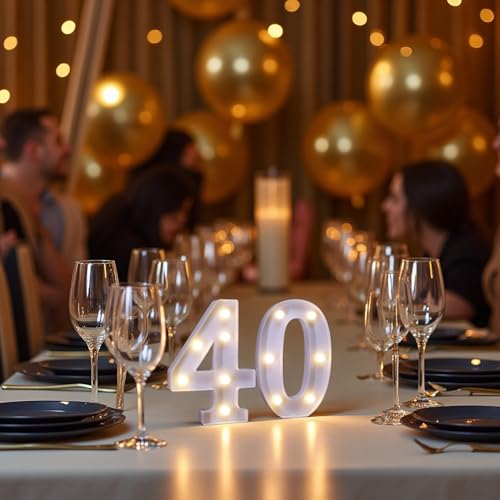 Image of LED Light Up Numbers, Marquee Number Sign for 40th Birthday Decor(40) | Battery Powered LED Lighted Numbers, Marquee Light Up Sign for Birthday Party Centerpieces Home Wall Decor Night Light