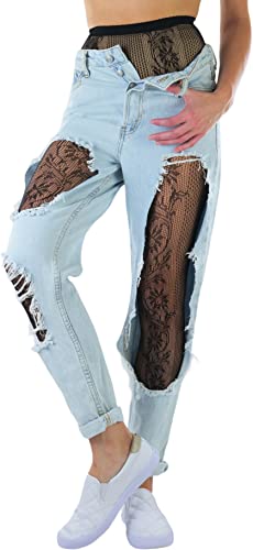Image of ToBeInStyle Women's Single Floral Lace Fishnet Tights Footless & Stirrup Design