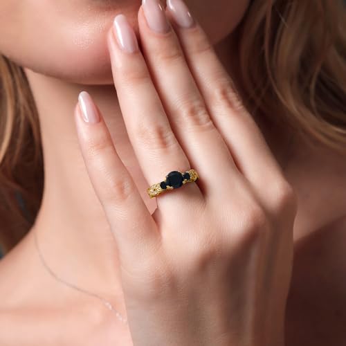 Gem Stone King 18K Yellow Gold Plated Silver Black Onyx and White Moissanite Engagement Ring For Women (1.27 Cttw, Gemstone December Birthstone, Round 6MM and 3MM)4