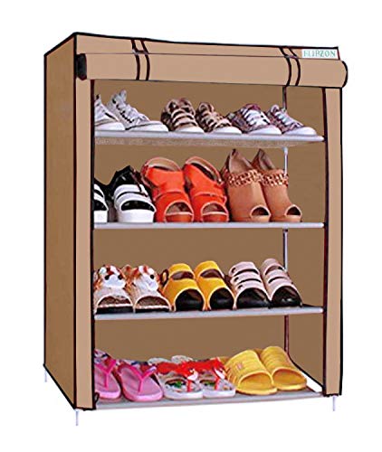 FLIPZON Multipurpose 4-Tiers Shoe Rack With Dustproof Zip Cover, Multiuse Wide S...