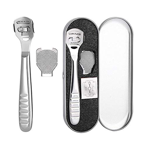 LifeePro - Rascador de pies de acero inoxidable para pies, callos, talón, herramienta de cuidado de pies, pedicura y pies, 10 cuchillas para mujer, color plateado
