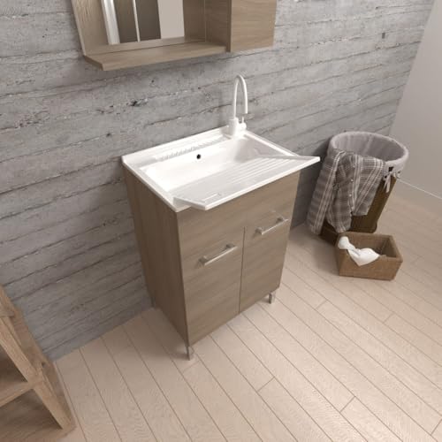 Mobile lavatoio 50cm quercia naturale 2 ante con strofinatoio asportabile | Pratico