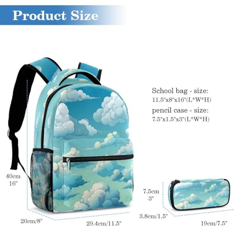 Cartable grande capacité motif nuages avec trousse pour voyage ado - 2