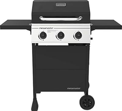 Megamaster 3-Burner Propane Gas Grill with 2 Foldable Side Tables, 30000 BTUs, Perfect for Camping, Outdoor Cooking, Patio and Garden Barbecue Grill, Silver and Black, 720-0988EA…