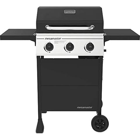 Megamaster 3-Burner Propane Gas Grill with 2 Foldable Side Tables, 30000 BTUs, Perfect for Camping, Outdoor Cooking, Patio and Garden Barbecue Grill, Silver and Black, 720-0988EA Cover
