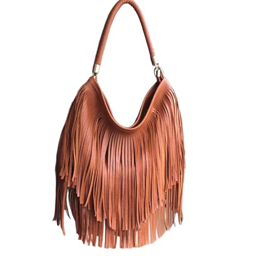 Image of IAMUHI Casual Rivets Fringed Shoulder Handbag for Women,Soft Vegan Leather Hippie Crossbody Purse Bag Hobo Bag