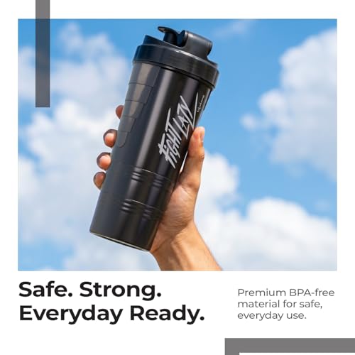 Image of Lifelong Protein Shaker Bottle for Gym | 500 ml Bottle| 2 Storage Compartments for Pre Workout & Supplements| Steel Whisk| Leakproof | BPA-Free Shaker For Gym | Sipper Water Bottle for Adults (Black)