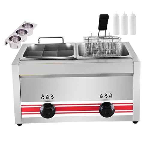 Freidora comercial, freidora de aceite profesional con cestas y tapas, freidora eléctrica de aceite con cesta de 20 l y doble tanque para papas fritas, ideal para restaurantes y uso doméstico. 0