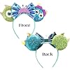 FACHPINT Mike/Sully Mouse Ears Headband, Sulley Ears for Child Photo Props, Cute Green and Blue Sequin Ears for Boy Theme Park and Party
