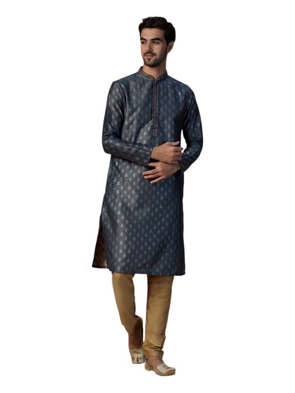 Image of Manyavar Men's Jacquard Hand Embroidered Kurta Set (2pcs)