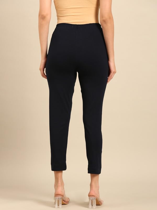 Image of De Moza Women Pencil Fit Cigarette Pant | 95% Cotton 5% Elastane | Mid Rise | 2 Pockets | Casual & Office Wear