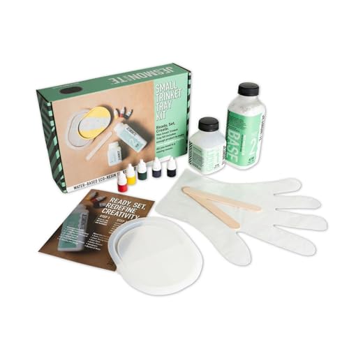 Jesmonite AC100 Water-Based Eco-Resin Beginner Friendly Starter Kit with 700g Two-Part Resin Set Five Pigment Colors One Reusable Silicone Mold Makes 3 Small Trinket Tray Projects