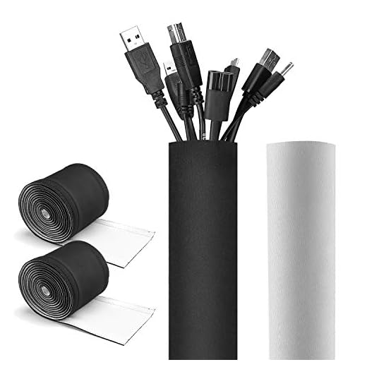 [2 Pack] JOTO 10.83ft Cable Management Sleeve, Cuttable Neoprene Cord Organizer System, Flexible Cable Wrap Cover Wire Hider for Desk TV Computer Office Home Theater -Black, Large
