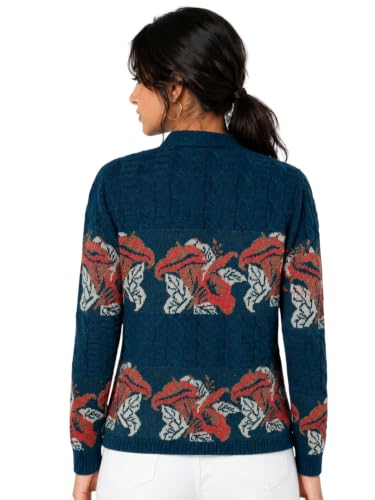 Image of Kalt Women Sweater for Winter Woolen Acrylic Full Sleeves V Neck Floral Design Cardigan Sweater for Women