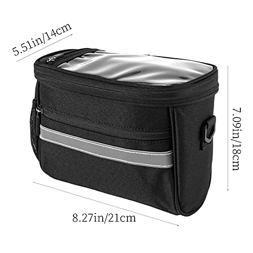 Syuer Bike Handlebars Bag, Bicycle Basket With | Touchable Transparent Cell Phone Pouch, Mesh Pocket, Shoulder Strap, Rain Cover | Bike Front Bags For Cycling (Black) #TOP3