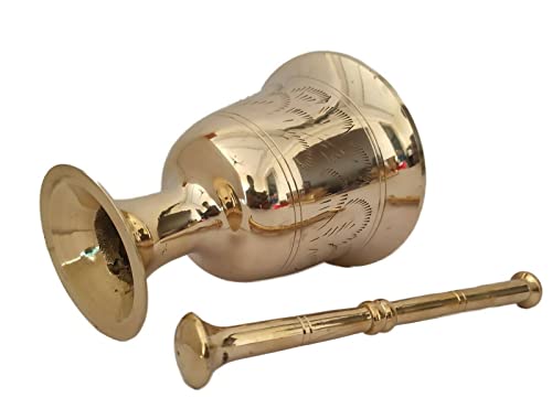 Metalika Mortar And Pestle Golen Brass Metal Mixer Grinder, Spice Okhli And Musal Masher Home & Kitchen Décor 5 Golden Mt-Bm&P002 0 #TOP4