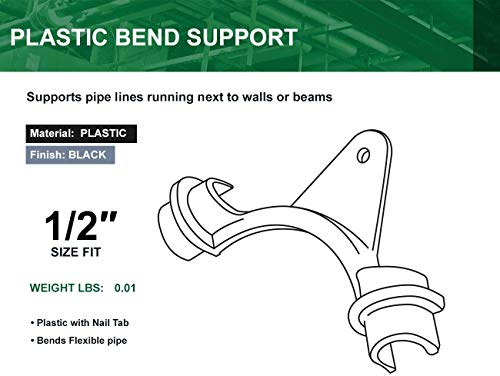 Highcraft Pxbnd12-10 Pex Bend Support 1/2 In, Wall Mount Tubing Pipe Hanger 90 Degree With Nail Plate, Polyethylene (10 Pack), Black #TOP7